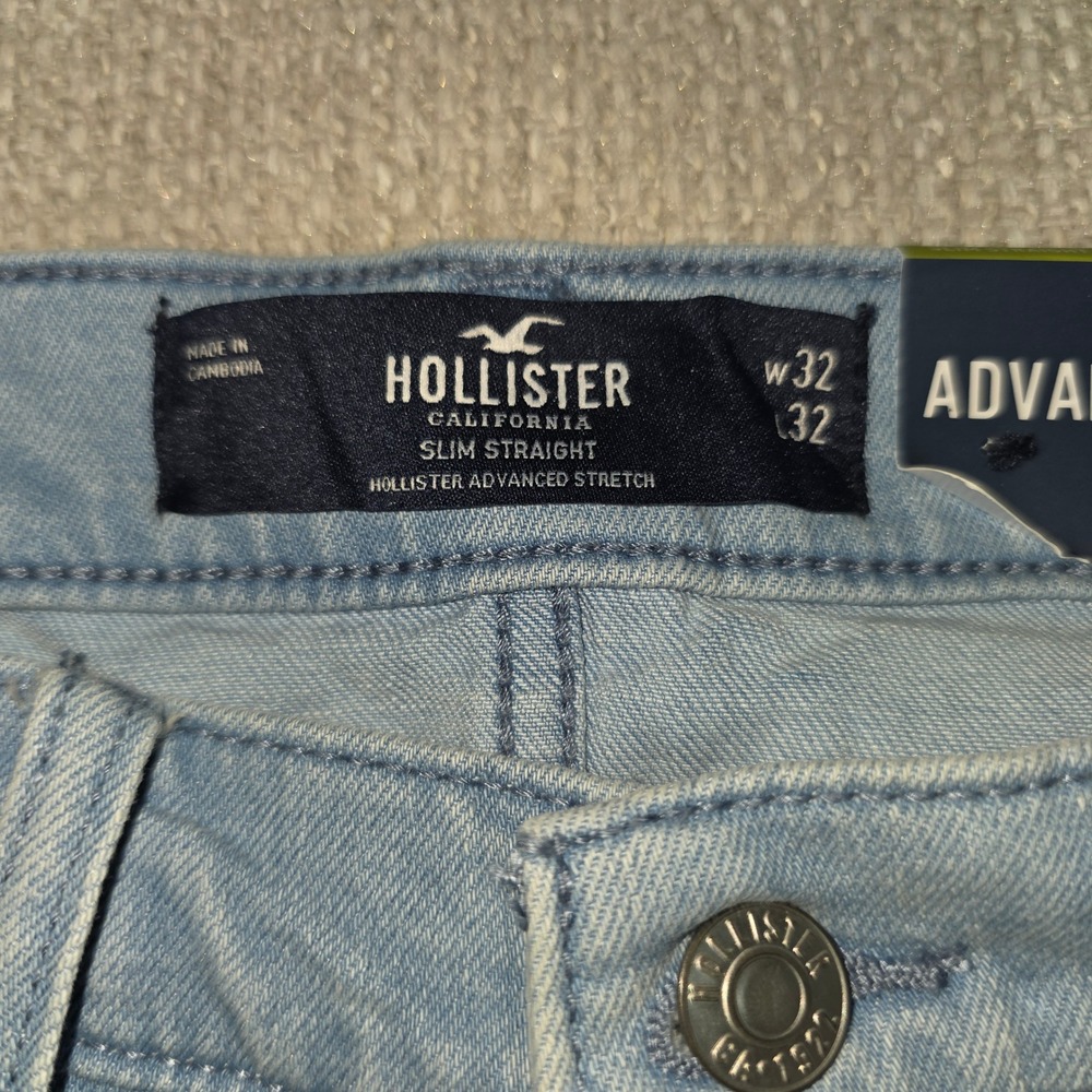Hollister Mens Slim Straight Advanced Stretch Distressed Light Wash Jeans 32x32 - Picture 4 of 12